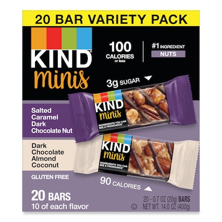 Kind Minis, Salted Carm Dark Choc Nut/Dark Choc Almond Coconut, 0.7oz, PK20 27970